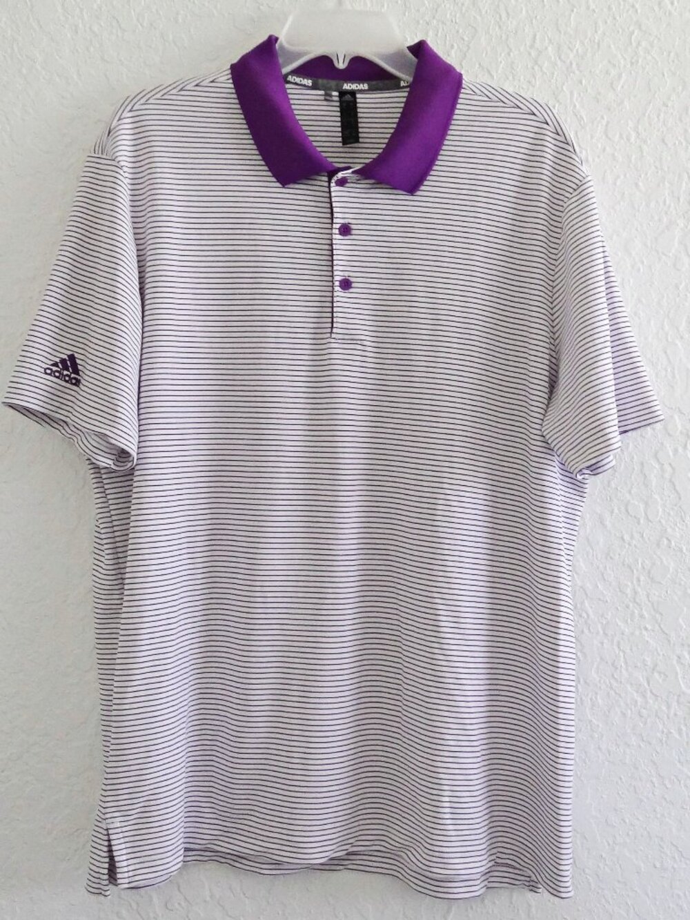 ADIDAS Men's XL Striped White And Purple Golf Polo Shirt Short Sleeves